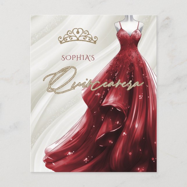 Budget Robe Rouge Bourgogne Quinceañera Invitation (Devant)