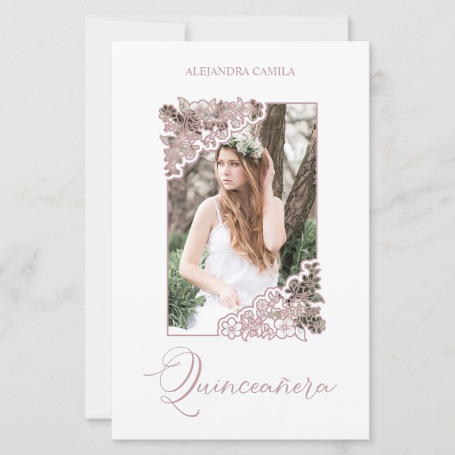 Budget Romantic Rose Gold Floral Frame Photo XV (Devant)