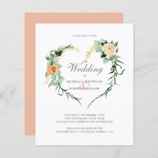 BUDGET Romantique Floral Heart Mariage de couronne (Devant / Derrière)