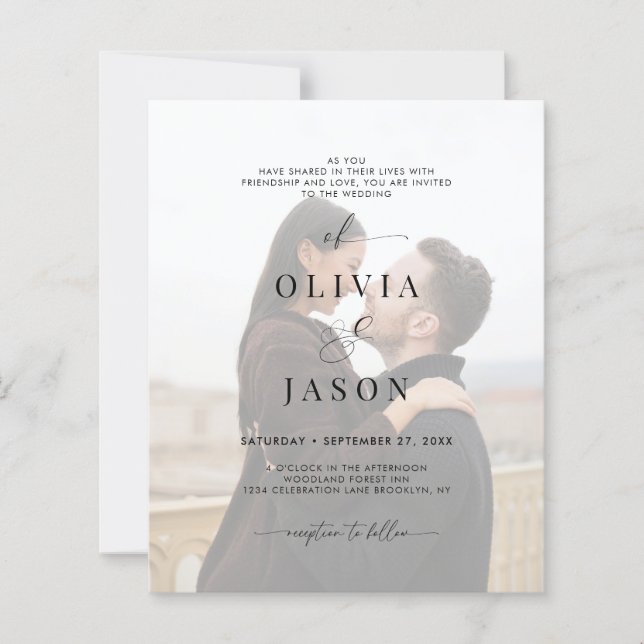 BUDGET Romantique Script noir blanc photo Mariage (Devant)