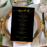 Budget romantique typographie or noir menu mariage<br><div class="desc">Simple faux or et noir tendance script de calligraphie minimaliste texte personnalisé modèle BUDGET abordable carte de menu mariage.</div>
