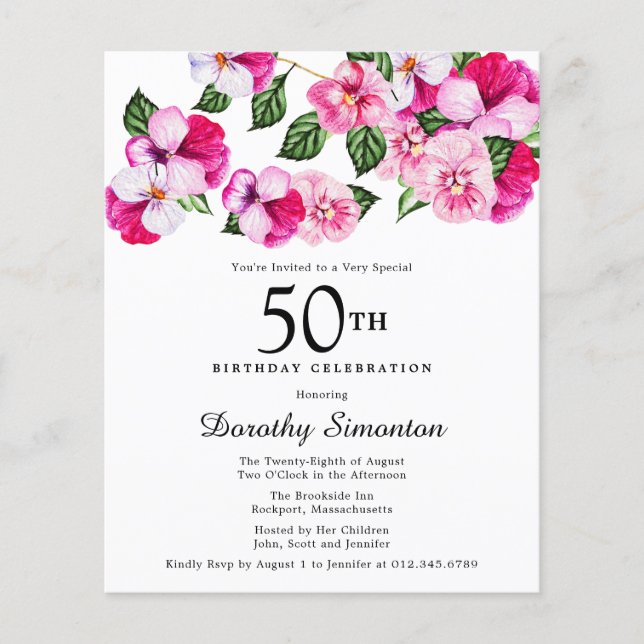 Budget rose blanc floral 50e anniversaire Invitati (Devant)