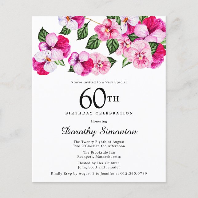 Budget rose blanc floral 60e anniversaire Invitati (Devant)