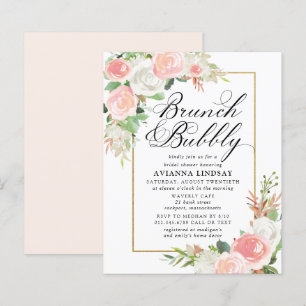 Budget Rose Blanc Floral Brunch Bubbly Invitation