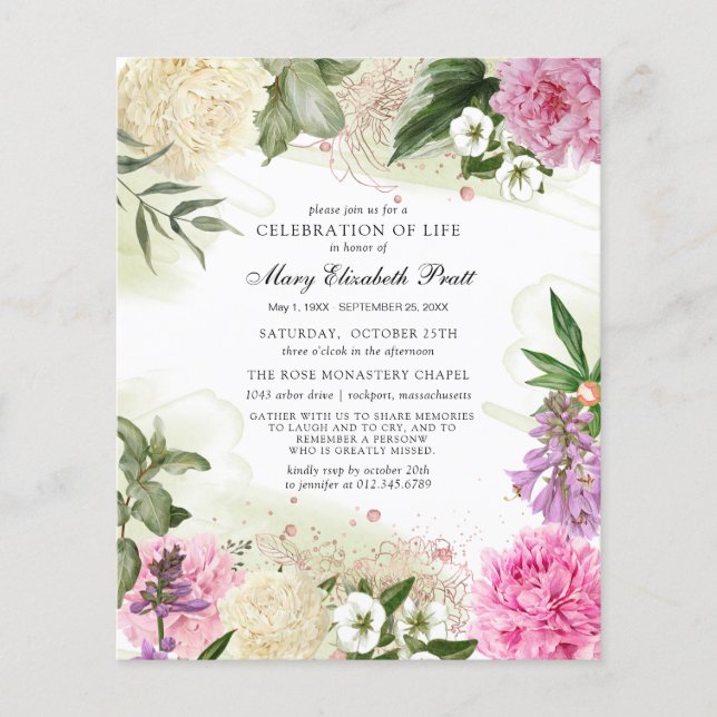 Budget Rose Blanc Violet Floral Invitation (Devant)