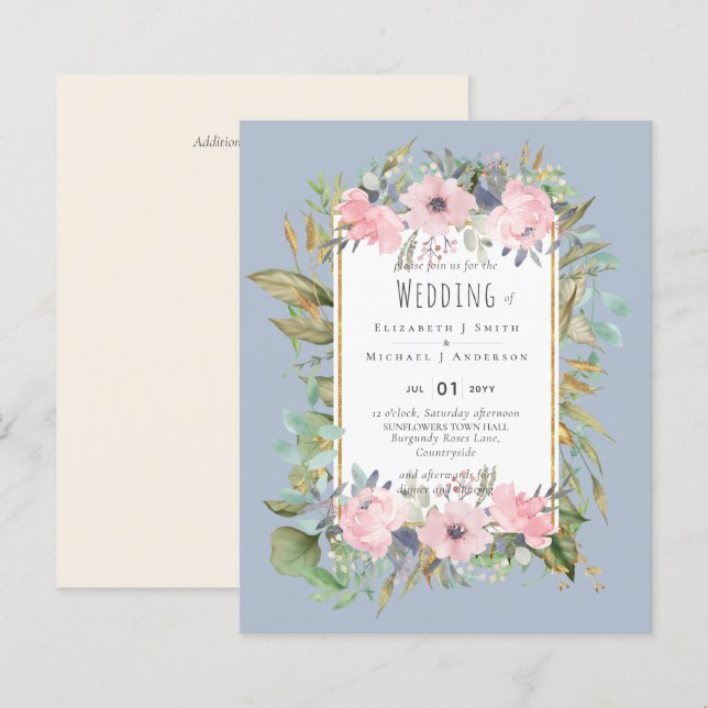BUDGET Rose Blush Floral Sage Mariage (Devant / Derrière)