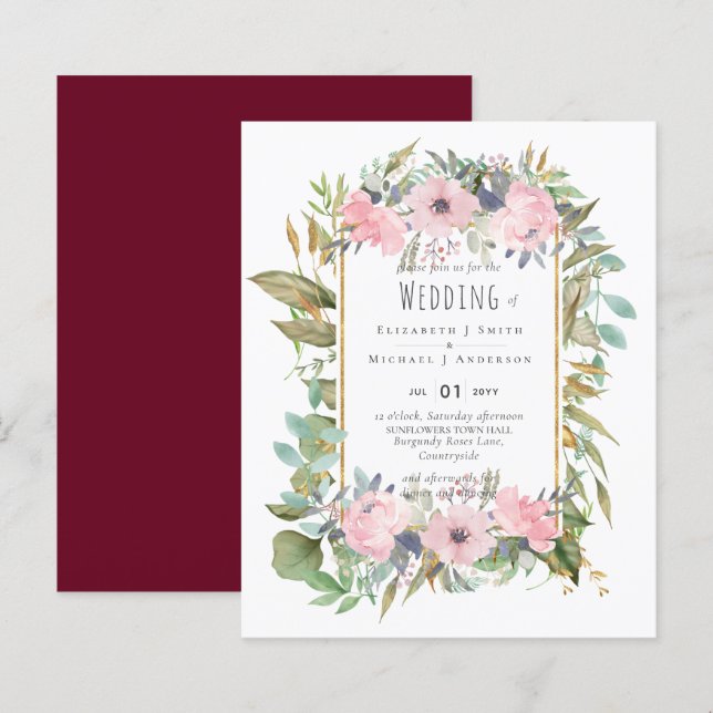 BUDGET Rose Blush Floral Sage Mariage (Devant / Derrière)