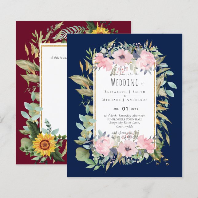 BUDGET Rose Blush Floral Sage Mariage (Devant / Derrière)