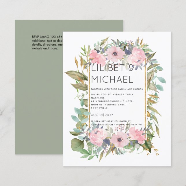 BUDGET Rose Blush Floral Sage Mariage (Devant / Derrière)