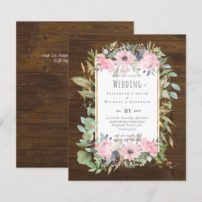 BUDGET Rose Blush Floral Sage Mariage (Devant / Derrière)