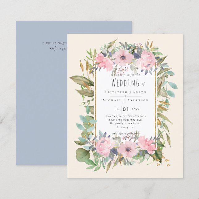 BUDGET Rose Blush Floral Sage Mariage (Devant / Derrière)