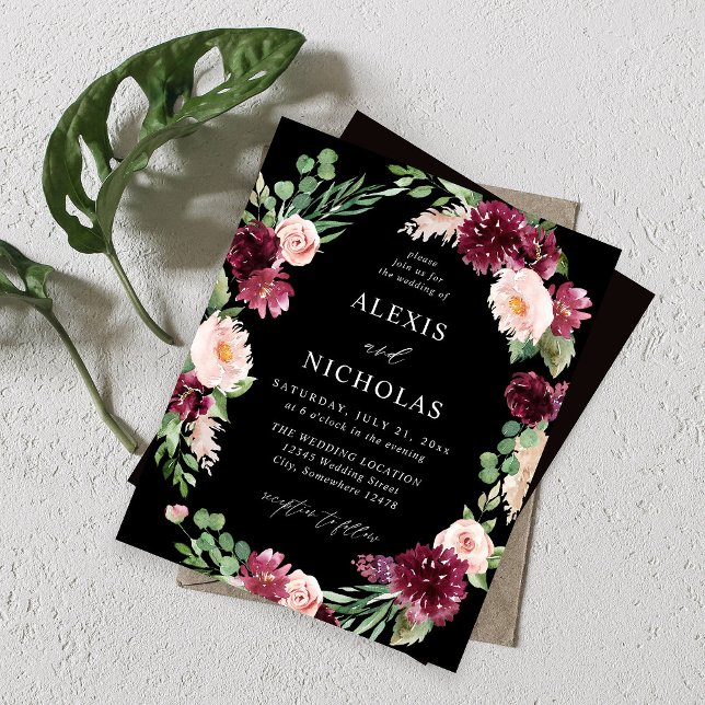 Budget Rose & Bourgogne Floral 7 Mariage - Noir (Créateur téléchargé)