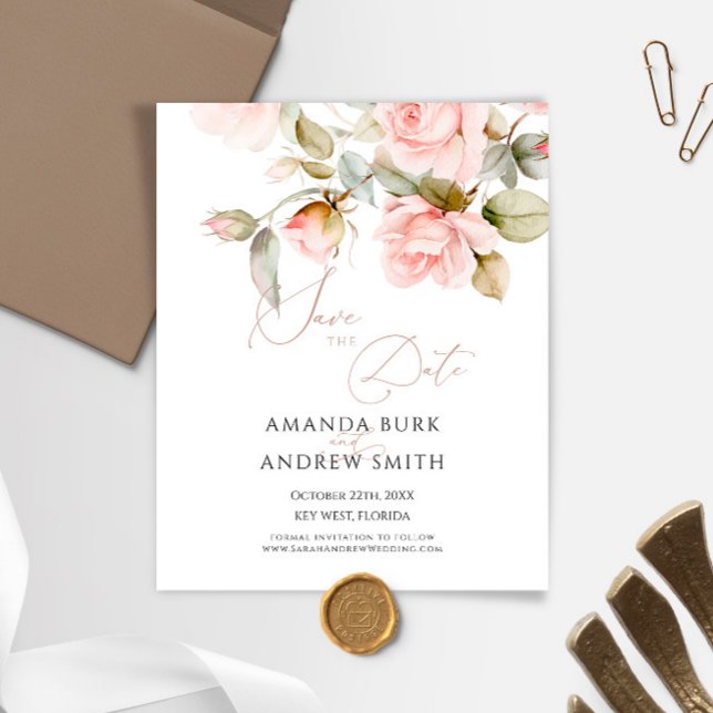 Budget rose et vert Enregistrer la date Invitation (Créateur téléchargé)