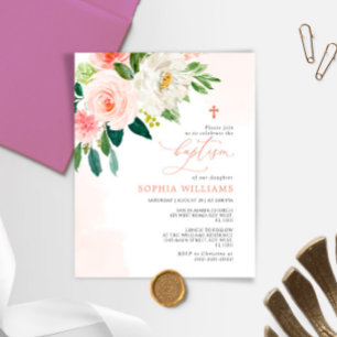 Budget Rose Fleurs Baptême Invitation