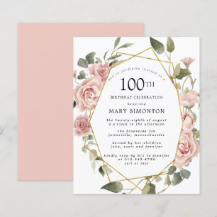 Budget rose floral 100e anniversaire Invitation
