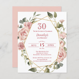 Budget rose floral 30e anniversaire Invitation