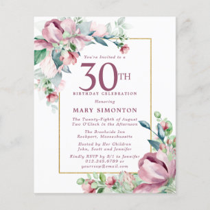 Budget rose floral 30e anniversaire Invitation
