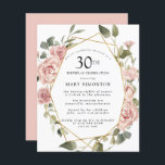 Budget rose floral 30e anniversaire Invitation<br><div class="desc">Des roses roses assez poussiéreuses créent une bordure florale moderne sur cette invitation de fête du 30e anniversaire.</div>
