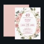 Budget rose floral 40e anniversaire Invitation<br><div class="desc">Des roses roses assez poussiéreuses créent une bordure florale moderne sur cette invitation à la fête du 40e anniversaire. Les fleurs roses décorent un cadre géométrique. Cet article fait partie de la collection Dusty Pink Rose. Il contient les modèles do-it-yourself que vous pouvez utiliser pour créer une suite d'invitation unique....</div>