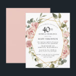 Budget rose floral 40e anniversaire Invitation<br><div class="desc">Des roses roses assez poussiéreuses créent une bordure florale moderne sur cette invitation à la fête du 40e anniversaire.</div>