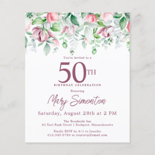 Budget rose floral 50e anniversaire Invitation