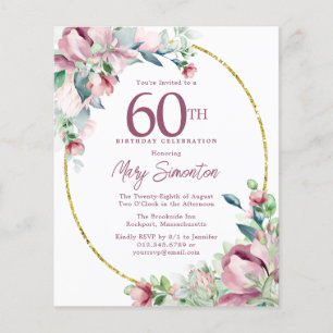 Budget rose floral 60e anniversaire Invitation
