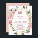 Budget rose floral 60e anniversaire Invitation<br><div class="desc">Des roses roses assez poussiéreuses créent une bordure florale moderne sur cette invitation de fête du 60e anniversaire. Les fleurs roses décorent un cadre géométrique. Cet article fait partie de la collection Dusty Pink Rose. Il contient les modèles do-it-yourself que vous pouvez utiliser pour créer une suite d'invitation unique. Vous...</div>