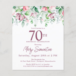 Budget rose floral 70e anniversaire Invitation