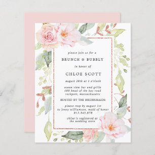 Budget Rose Floral Brunch Bubbly Invitation