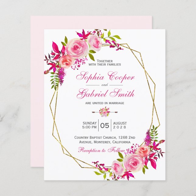 Budget rose floral | Faire-part de mariage Gold Fr
