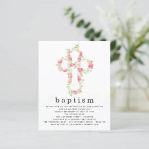 Budget Rose Florals Cross Baptism Invitation