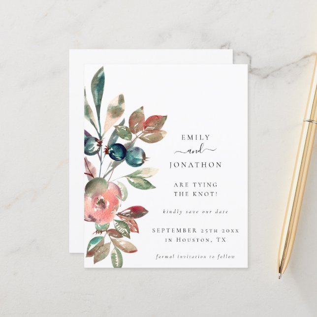 Budget Rose Florals Mariage Enregistrer La Date (Devant/Arrière en situation)