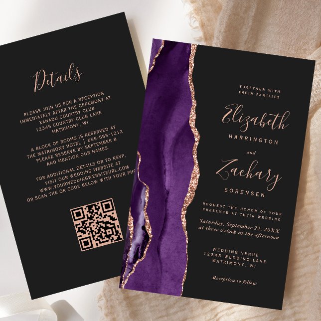 Budget Rose Gold Agate Violet Code QR Mariage (Créateur téléchargé)