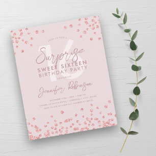 Budget Rose Gold Blush Confetti Surprise Sweet 16