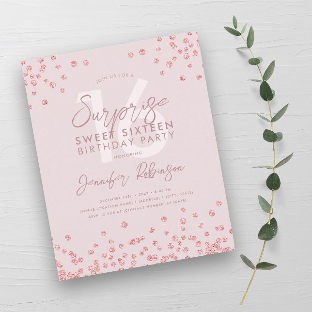 Budget Rose Gold Blush Confetti Surprise Sweet 16 (Budget Rose Gold Blush Confetti Surprise Sweet 16 )