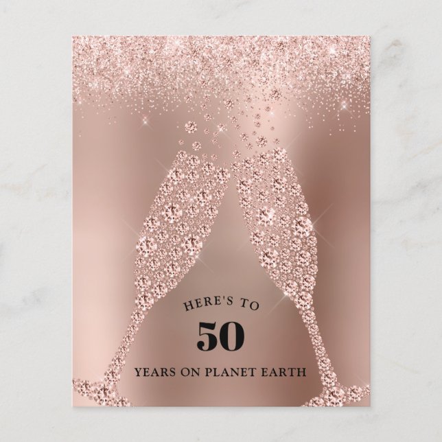Budget Rose Gold Champagne 50th Birthday Invite (Devant)