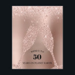 Budget Rose Gold Champagne 50th Birthday Invite<br><div class="desc">Budget Rose Gold Glitter Metallic Champagne Toast 50th Birthday Party Invite. On a rose gold foil background with blush pink glitter borders, diamond champagne glasses toast a friend or family member's 50th Birthday with the words "Here's to 50 years on planet terre." The back of the Invite — donc with...</div>