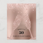 Budget Rose Gold Champagne 50th Birthday Invite<br><div class="desc">Budget Rose Gold Glitter Metallic Champagne Toast 50th Birthday Party Invite. On a rose gold foil background with blush pink glitter borders, diamond champagne glasses toast a friend or family member's 50th Birthday with the words "Here's to 50 years on planet terre." The back of the Invite — donc with...</div>