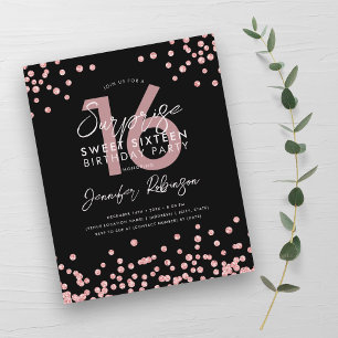 Budget Rose Gold Confetti Surprise Sweet 16 Invita