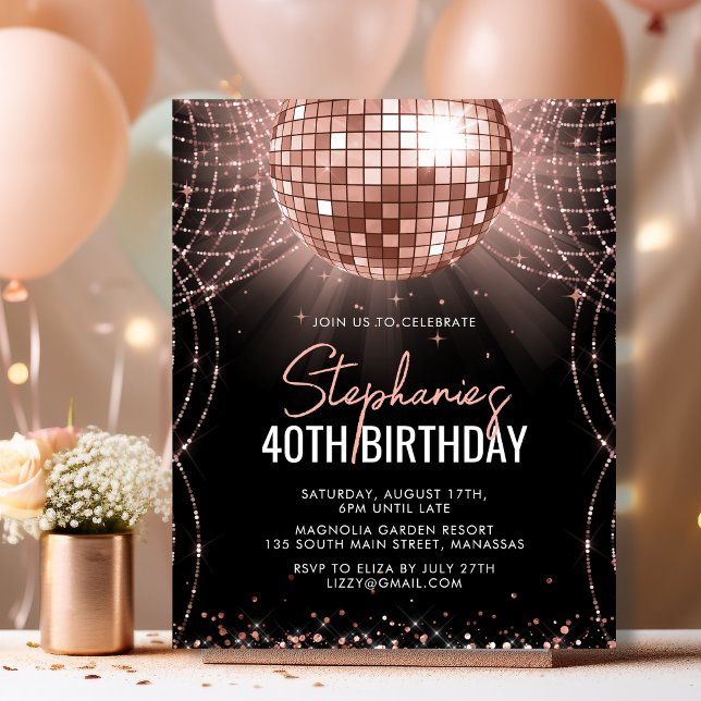 Budget Rose Gold Disco Ball 40e anniversaire Invit (Créateur téléchargé)