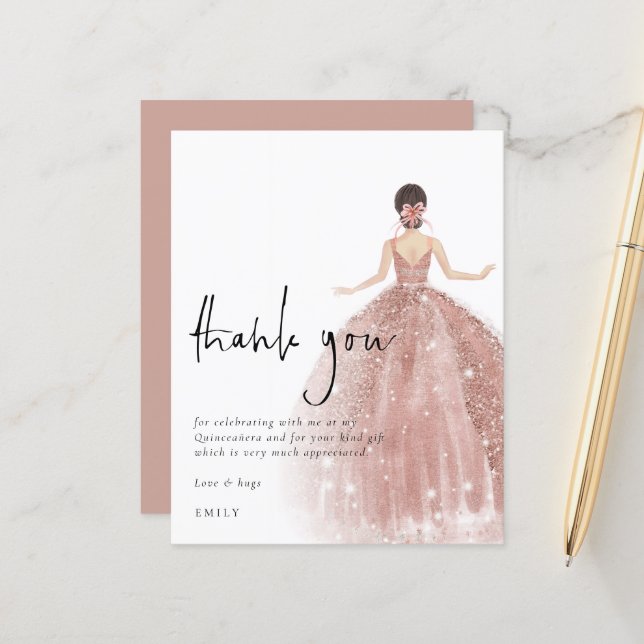 Budget Rose Gold Gown Brown Quinceañera Merci (Devant/Arrière en situation)