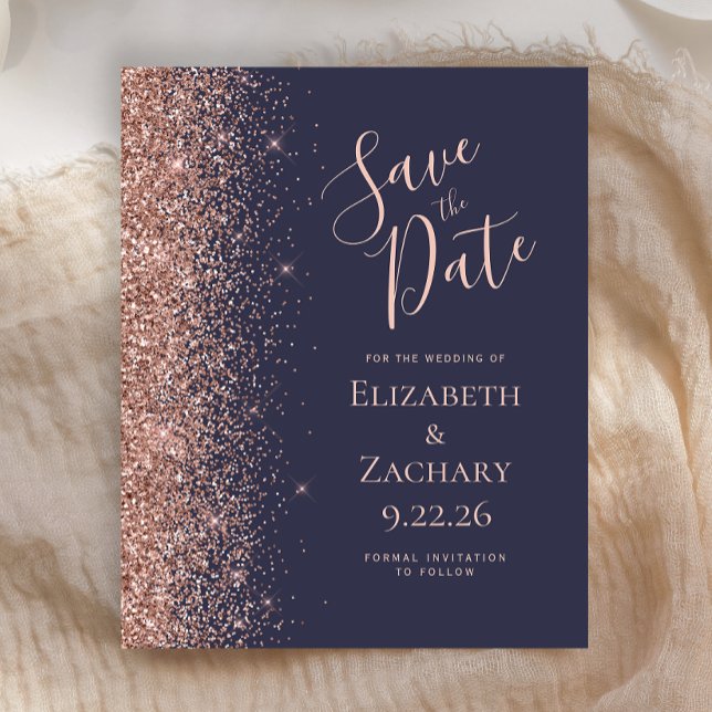 Budget Rose Gold Pailleté Bleu Foncé Faire Part de (Créateur téléchargé)