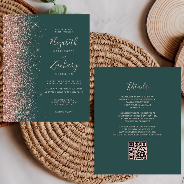 Budget Rose Gold Pailleté Code QR Mariage (Créateur téléchargé)