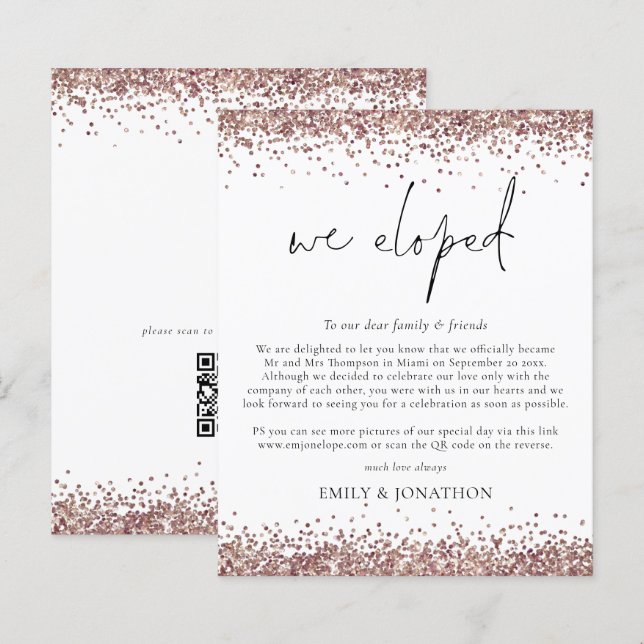 Budget Rose Gold Pailleté Code QR Script Nous nous (Devant / Derrière)