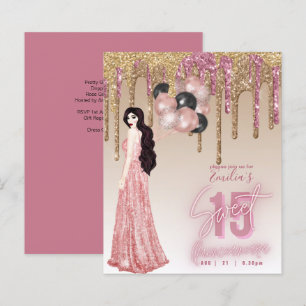 Budget Rose Gold Paillettes Brunette Quinceanera
