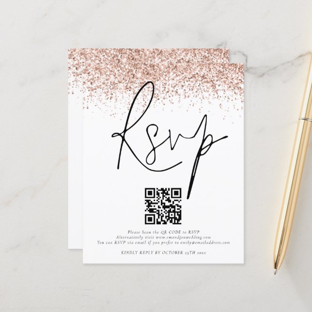 Budget Rose Gold Parties scintillant QR Code Maria (Devant/Arrière en situation)