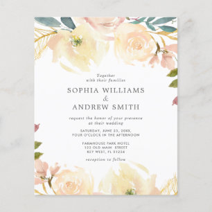 Budget Rose jaune Faire-part de mariage florale