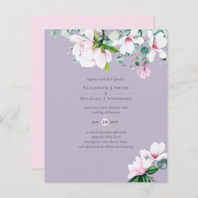 BUDGET rose Magnolias Eucalyptus Lavender Mariage (Devant / Derrière)