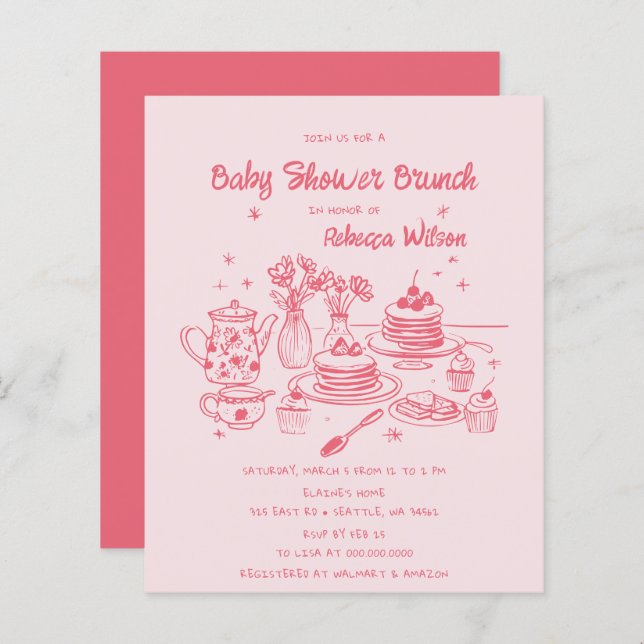 Budget Rose main tiré fille Baby shower Brunch (Devant / Derrière)