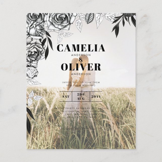 Budget Rose noir PHOTO OVERLAY Mariage Invitation (Devant)